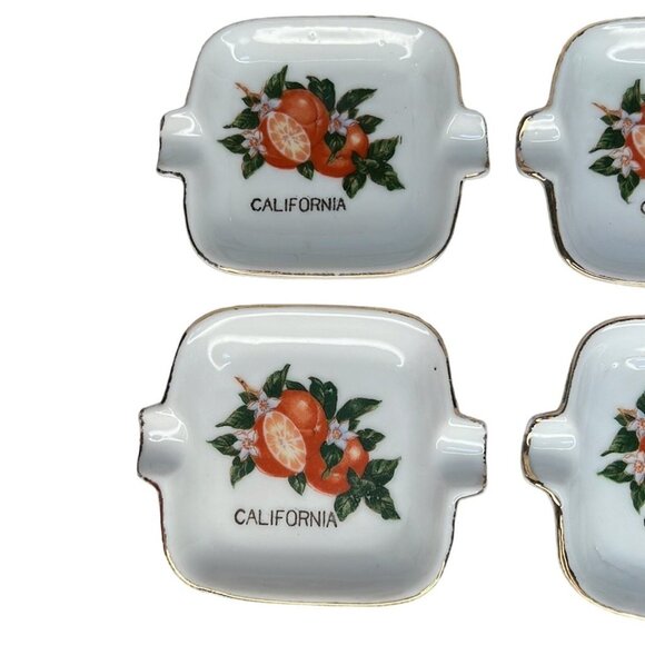Vintage California Oranges gold trimmed Ashtrays Set of Four in metal holder - Picture 4 of 9
